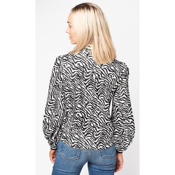 Hunter Bell Silk Zebra Print Sydney Mock Neck Long Sleeve Blouse Size Small - Picture 5 of 15